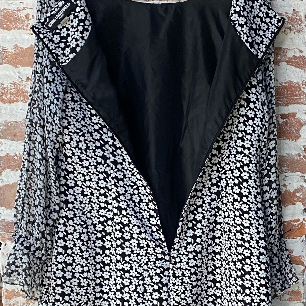 EUC VINTAGE KARL LAGERFELD Floral Sheath Dress, Shear Long Sleeves, Fully Lined - Picture 5 of 13